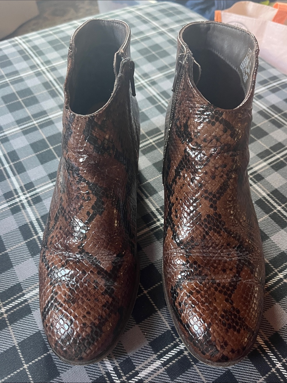 Clarks Brown Snake-Print Leather Ankle Booties